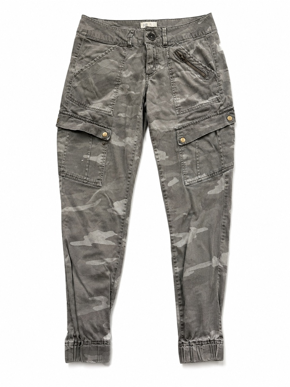 Jolt Camo Cargo Jogger Pants Gray Stretch Utility Ankle Size 10 faded